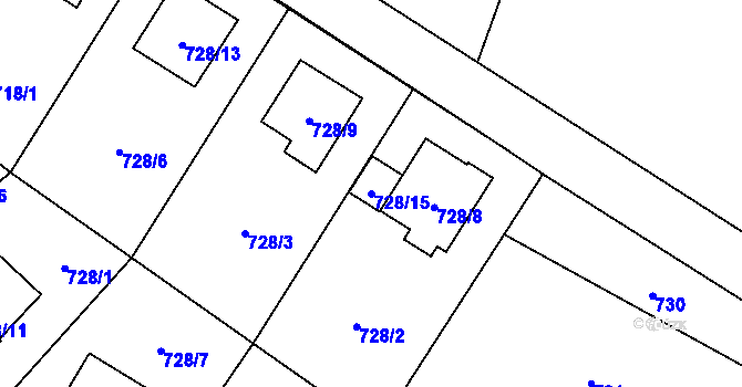 Parcela st. 728/15 v KÚ Ruzyně, Katastrální mapa