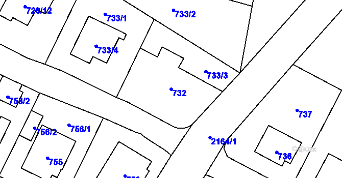 Parcela st. 732 v KÚ Ruzyně, Katastrální mapa