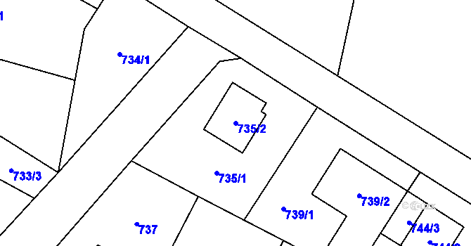Parcela st. 735/2 v KÚ Ruzyně, Katastrální mapa