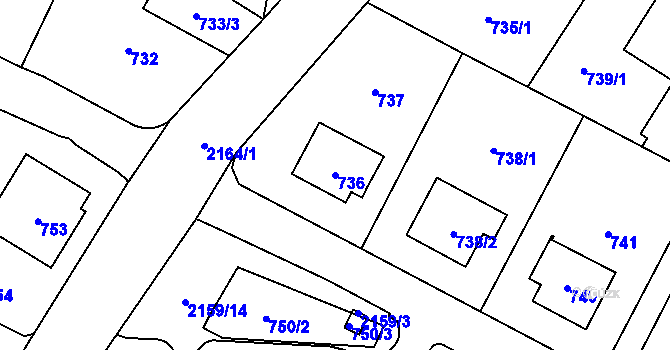 Parcela st. 736 v KÚ Ruzyně, Katastrální mapa
