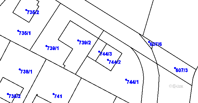 Parcela st. 744/3 v KÚ Ruzyně, Katastrální mapa