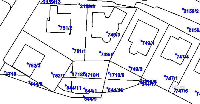Parcela st. 749/1 v KÚ Ruzyně, Katastrální mapa