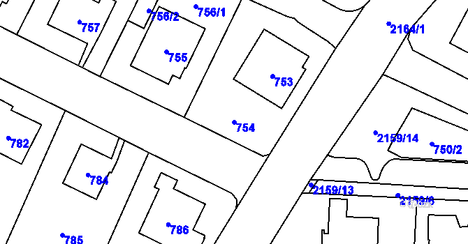 Parcela st. 754 v KÚ Ruzyně, Katastrální mapa