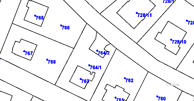 Parcela st. 764/2 v KÚ Ruzyně, Katastrální mapa