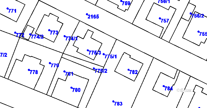 Parcela st. 775/1 v KÚ Ruzyně, Katastrální mapa