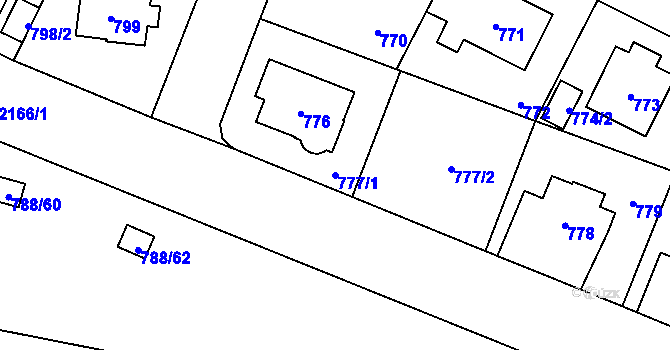 Parcela st. 777/1 v KÚ Ruzyně, Katastrální mapa