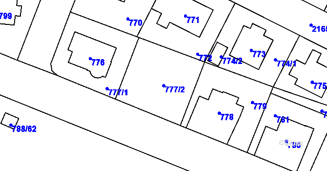 Parcela st. 777/2 v KÚ Ruzyně, Katastrální mapa