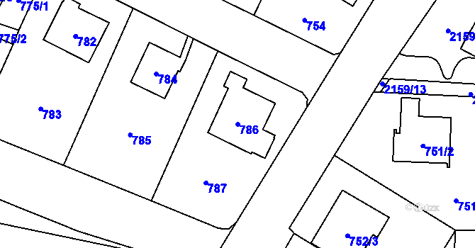 Parcela st. 786 v KÚ Ruzyně, Katastrální mapa