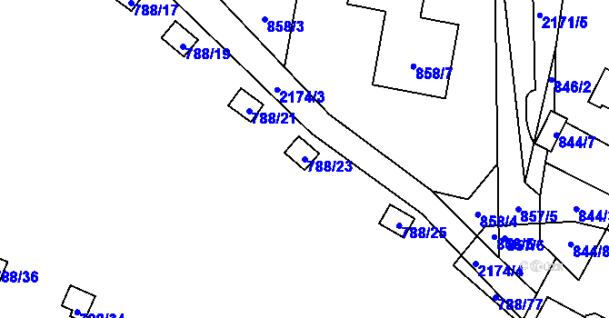 Parcela st. 788/23 v KÚ Ruzyně, Katastrální mapa