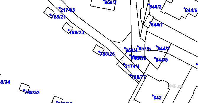Parcela st. 788/25 v KÚ Ruzyně, Katastrální mapa