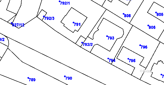 Parcela st. 792/2 v KÚ Ruzyně, Katastrální mapa