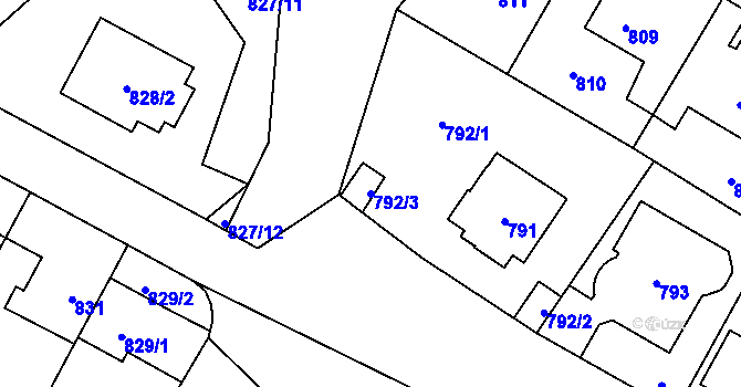 Parcela st. 792/3 v KÚ Ruzyně, Katastrální mapa