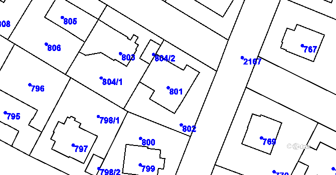 Parcela st. 801 v KÚ Ruzyně, Katastrální mapa