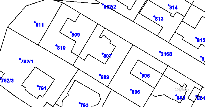 Parcela st. 807 v KÚ Ruzyně, Katastrální mapa