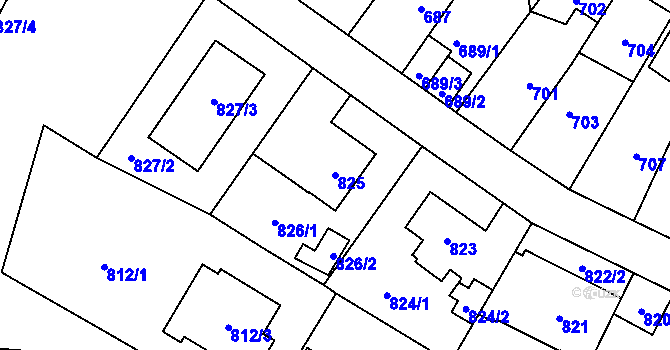 Parcela st. 825 v KÚ Ruzyně, Katastrální mapa