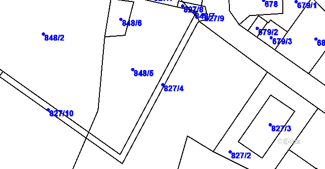 Parcela st. 827/4 v KÚ Ruzyně, Katastrální mapa