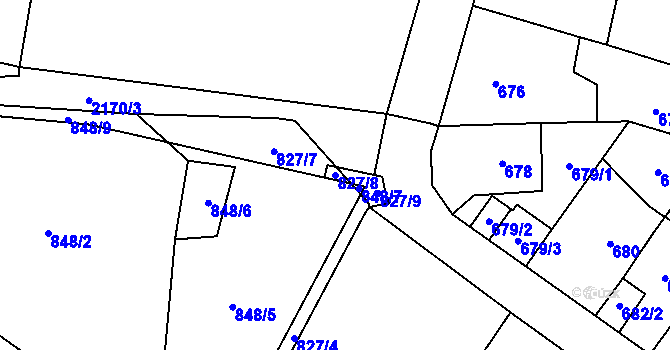 Parcela st. 827/8 v KÚ Ruzyně, Katastrální mapa