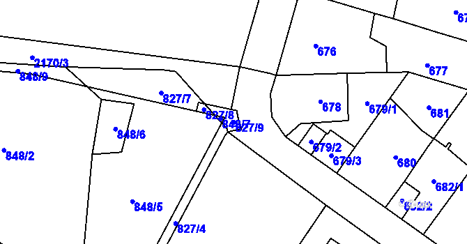 Parcela st. 827/9 v KÚ Ruzyně, Katastrální mapa