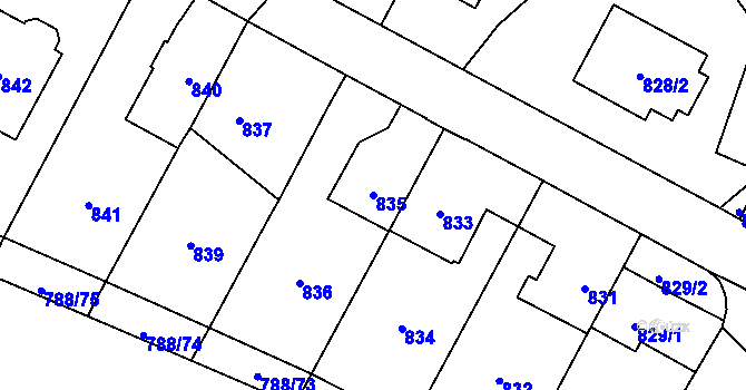 Parcela st. 835 v KÚ Ruzyně, Katastrální mapa