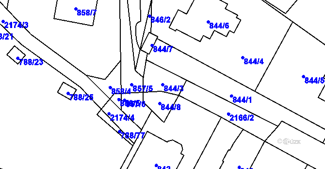 Parcela st. 844/3 v KÚ Ruzyně, Katastrální mapa