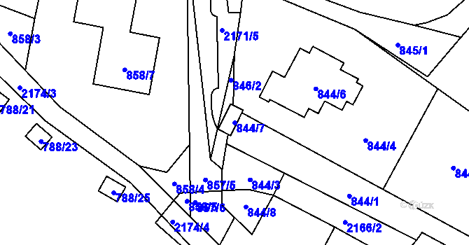 Parcela st. 844/7 v KÚ Ruzyně, Katastrální mapa