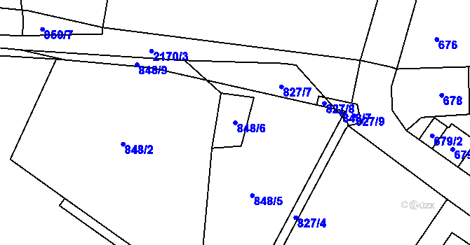 Parcela st. 848/6 v KÚ Ruzyně, Katastrální mapa