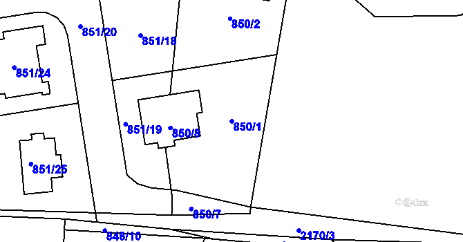 Parcela st. 850/1 v KÚ Ruzyně, Katastrální mapa