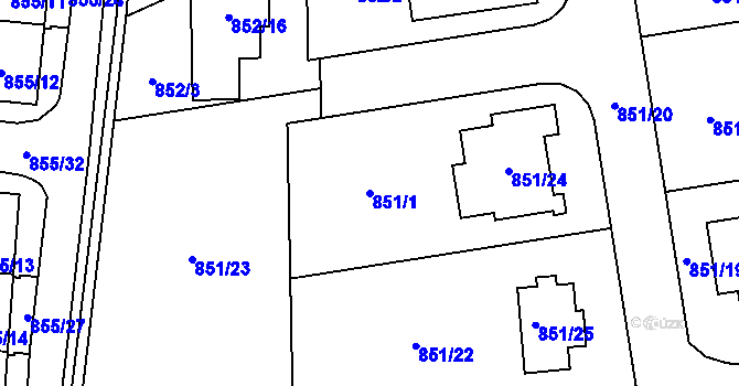 Parcela st. 851/1 v KÚ Ruzyně, Katastrální mapa
