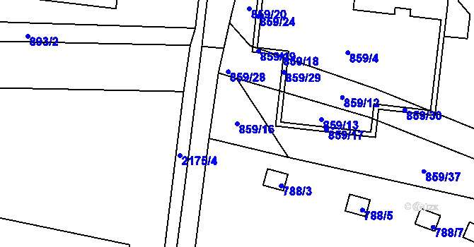 Parcela st. 859/16 v KÚ Ruzyně, Katastrální mapa