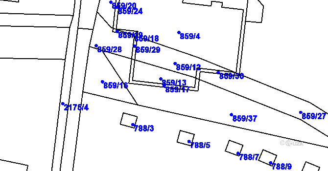 Parcela st. 859/17 v KÚ Ruzyně, Katastrální mapa