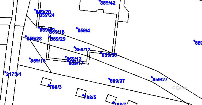 Parcela st. 859/30 v KÚ Ruzyně, Katastrální mapa