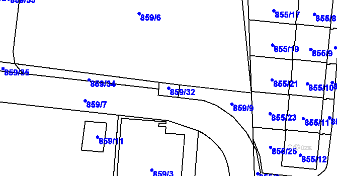 Parcela st. 859/32 v KÚ Ruzyně, Katastrální mapa