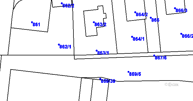 Parcela st. 863/1 v KÚ Ruzyně, Katastrální mapa
