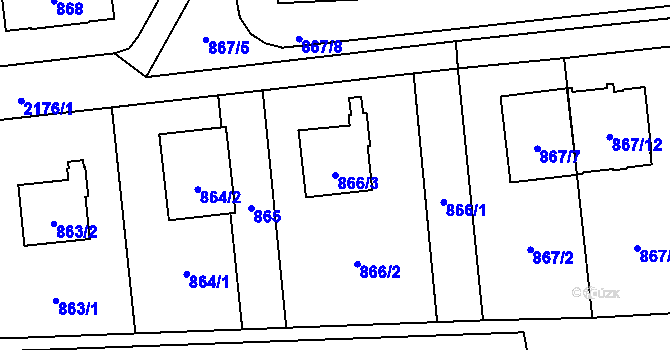 Parcela st. 866/3 v KÚ Ruzyně, Katastrální mapa