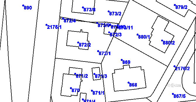 Parcela st. 872/1 v KÚ Ruzyně, Katastrální mapa