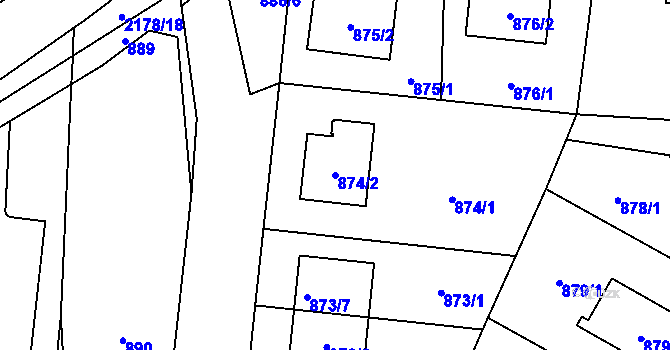 Parcela st. 874/2 v KÚ Ruzyně, Katastrální mapa