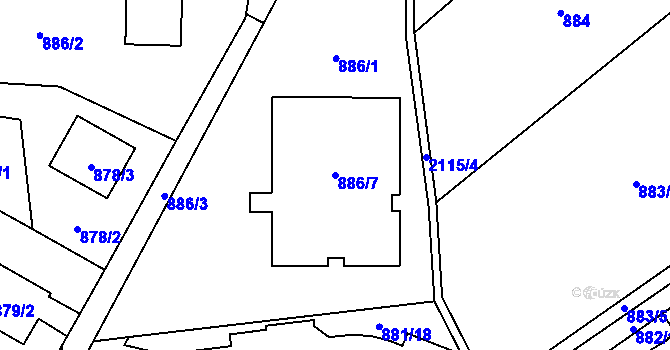 Parcela st. 886/7 v KÚ Ruzyně, Katastrální mapa