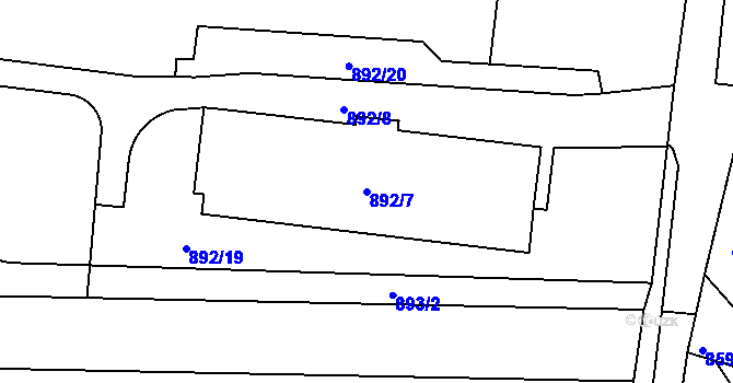 Parcela st. 892/7 v KÚ Ruzyně, Katastrální mapa