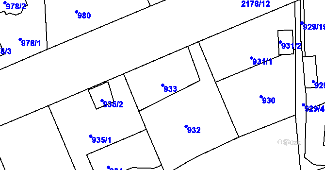Parcela st. 933 v KÚ Ruzyně, Katastrální mapa