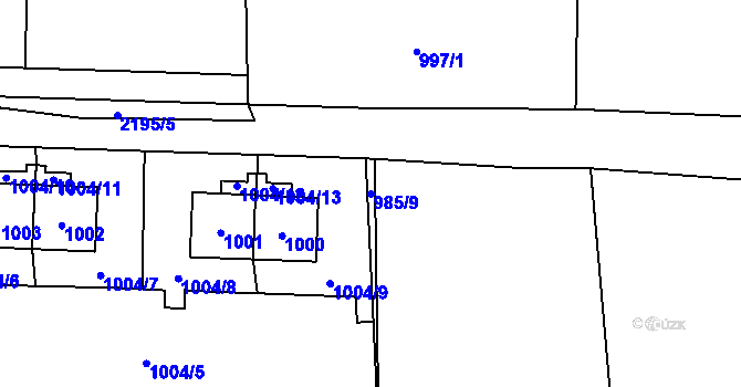 Parcela st. 985/9 v KÚ Ruzyně, Katastrální mapa