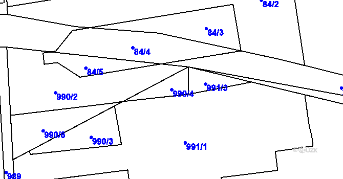 Parcela st. 990/4 v KÚ Ruzyně, Katastrální mapa