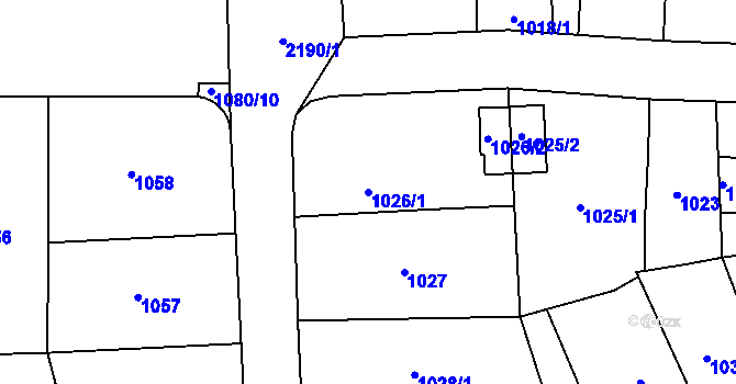 Parcela st. 1026/1 v KÚ Ruzyně, Katastrální mapa
