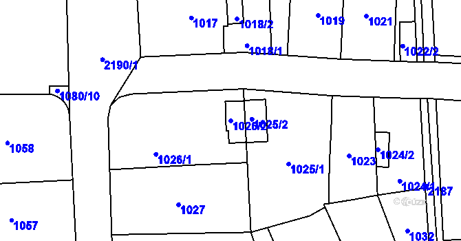 Parcela st. 1026/2 v KÚ Ruzyně, Katastrální mapa