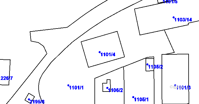 Parcela st. 1101/4 v KÚ Ruzyně, Katastrální mapa