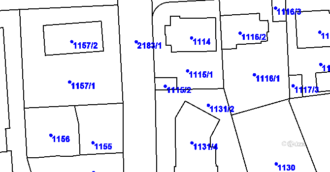 Parcela st. 1115/2 v KÚ Ruzyně, Katastrální mapa
