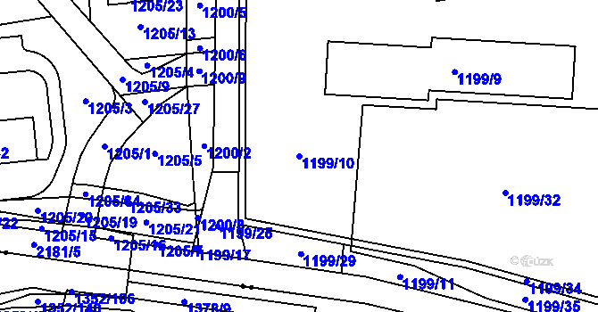 Parcela st. 1199/10 v KÚ Ruzyně, Katastrální mapa