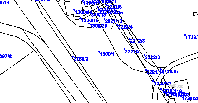 Parcela st. 1300/1 v KÚ Ruzyně, Katastrální mapa