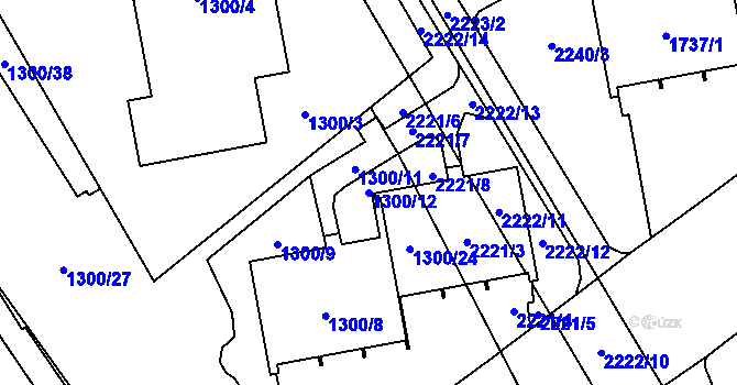 Parcela st. 1300/12 v KÚ Ruzyně, Katastrální mapa