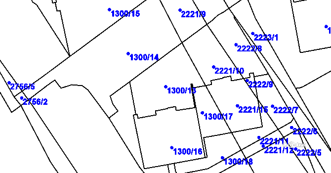 Parcela st. 1300/13 v KÚ Ruzyně, Katastrální mapa