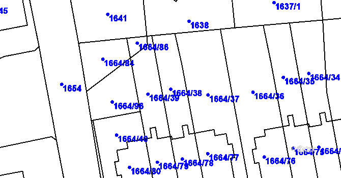 Parcela st. 1664/38 v KÚ Ruzyně, Katastrální mapa